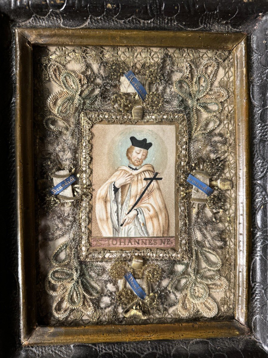 Frame With Four Relics And Representation Of Saint John Of Nepomuk - 18th Century-photo-4