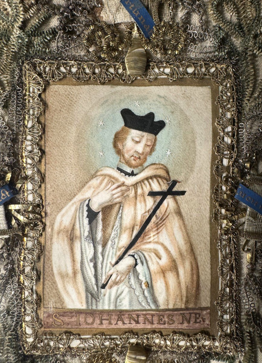 Frame With Four Relics And Representation Of Saint John Of Nepomuk - 18th Century-photo-2