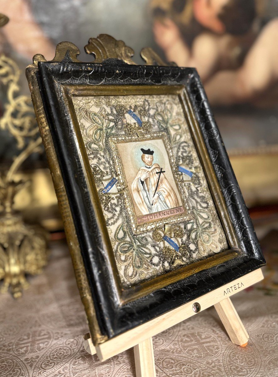 Frame With Four Relics And Representation Of Saint John Of Nepomuk - 18th Century