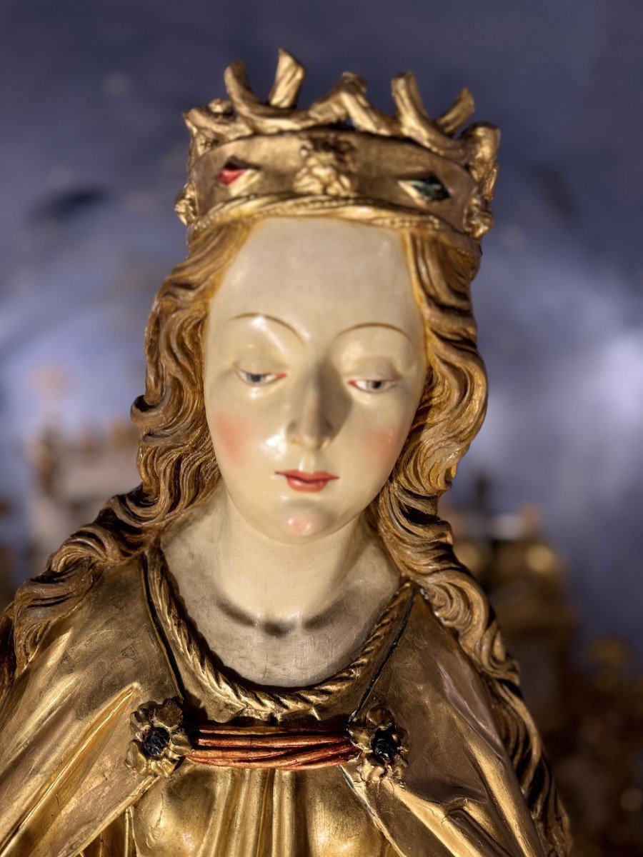 Grande sculpture de Sainte Marguerite - Circa 1500-photo-3