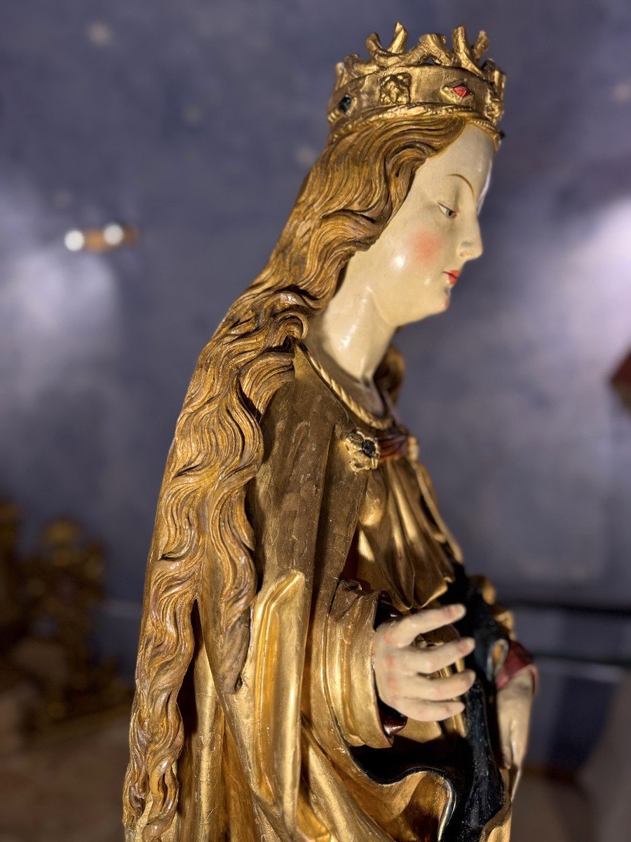 Grande sculpture de Sainte Marguerite - Circa 1500-photo-3