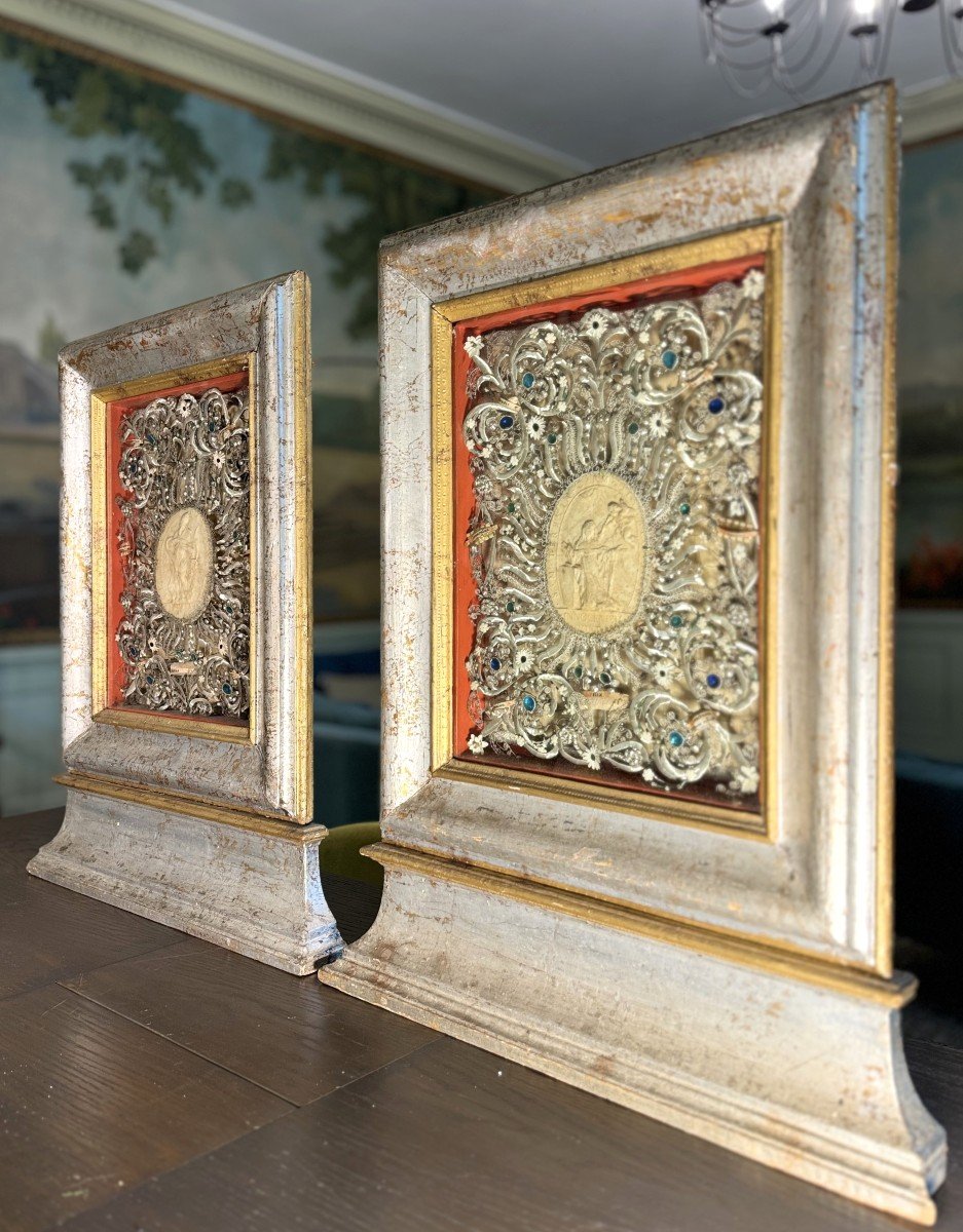 Large Pair Of Reliquaries With Fourteen Relics - Early 19th Century  -photo-3