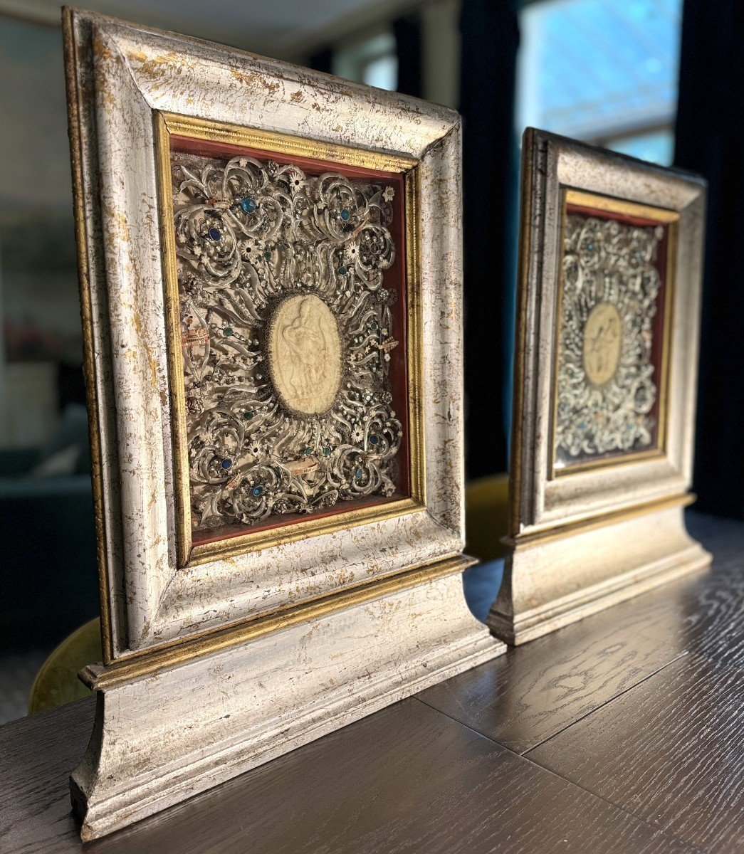 Large Pair Of Reliquaries With Fourteen Relics - Early 19th Century  -photo-4