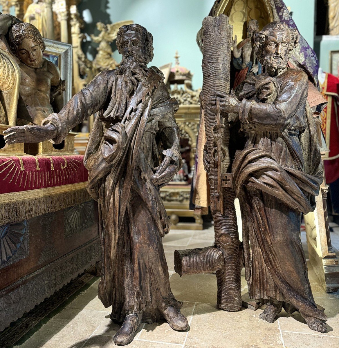 Important Pair Of Sculptures Of Saint Peter And Saint Paul - 17th Century-photo-3