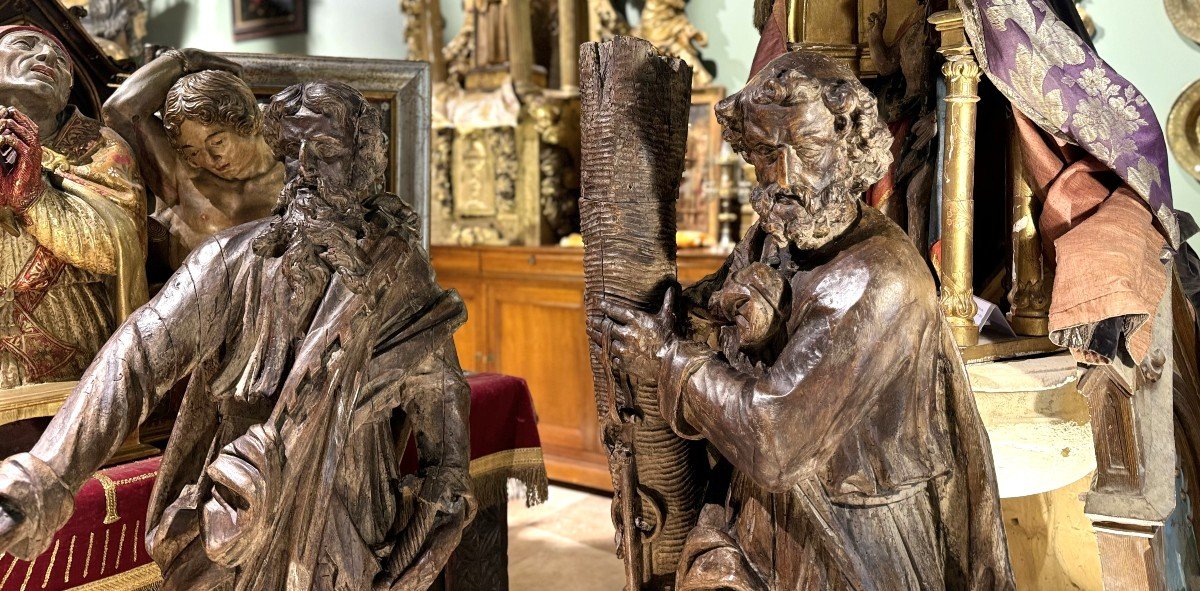 Important Pair Of Sculptures Of Saint Peter And Saint Paul - 17th Century-photo-5