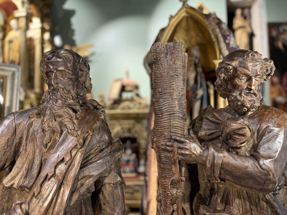 Important Pair Of Sculptures Of Saint Peter And Saint Paul - 17th Century