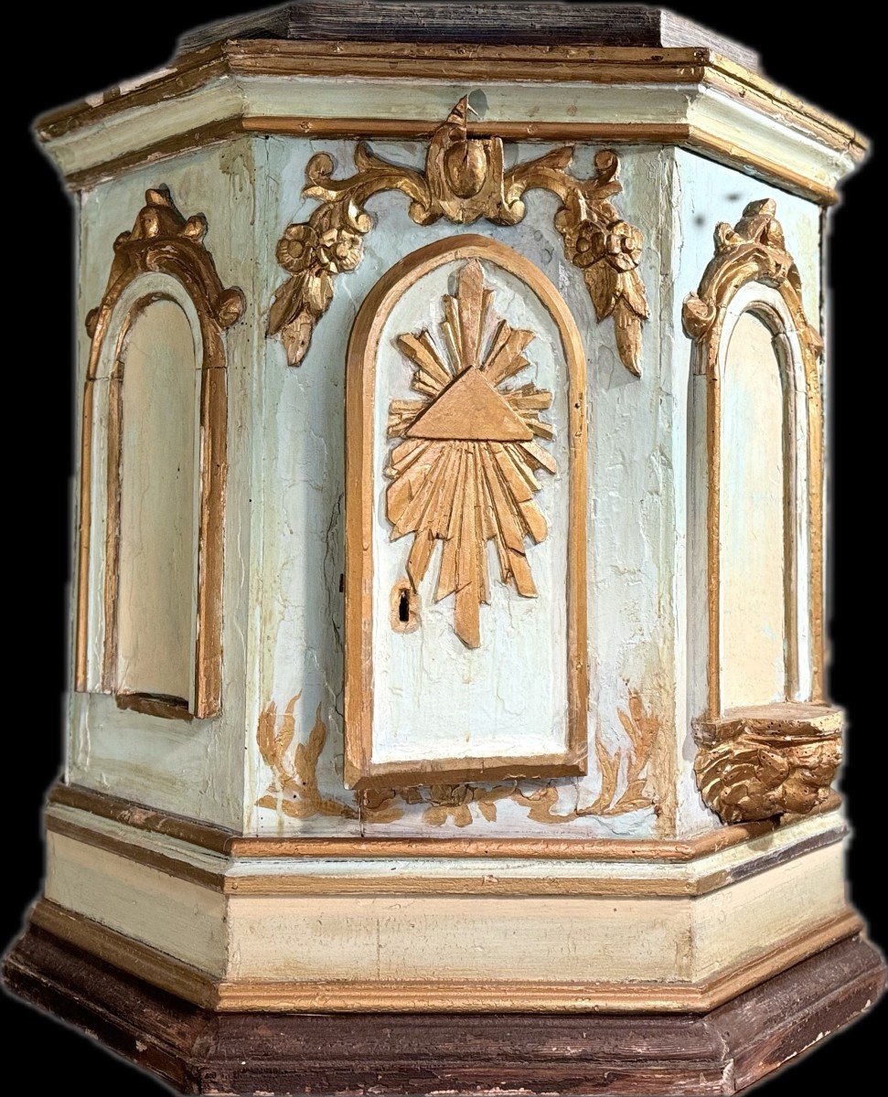 Grand Tabernacle En Bois Doré Sculpté Et Peint - XIXe 