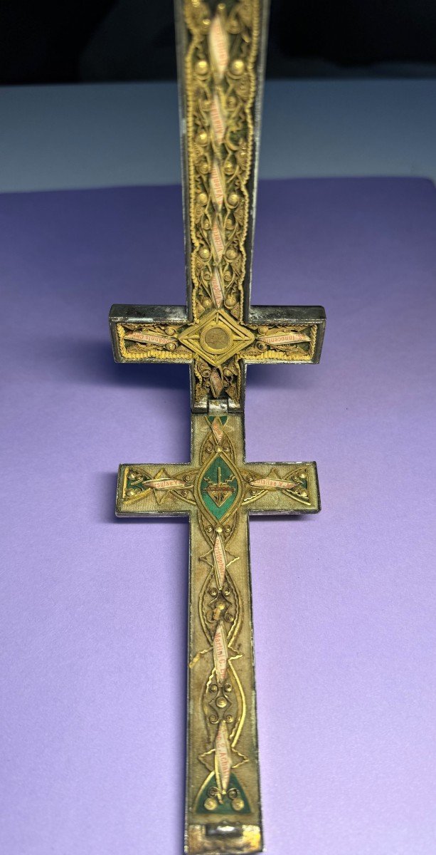 Paperolle Reliquary Cross And Its 14 Relics – 19th Century  -photo-4