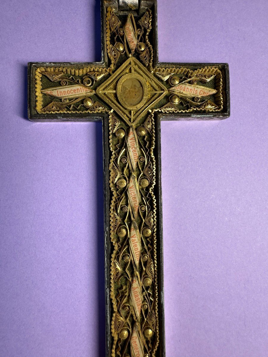 Paperolle Reliquary Cross And Its 14 Relics – 19th Century  -photo-2