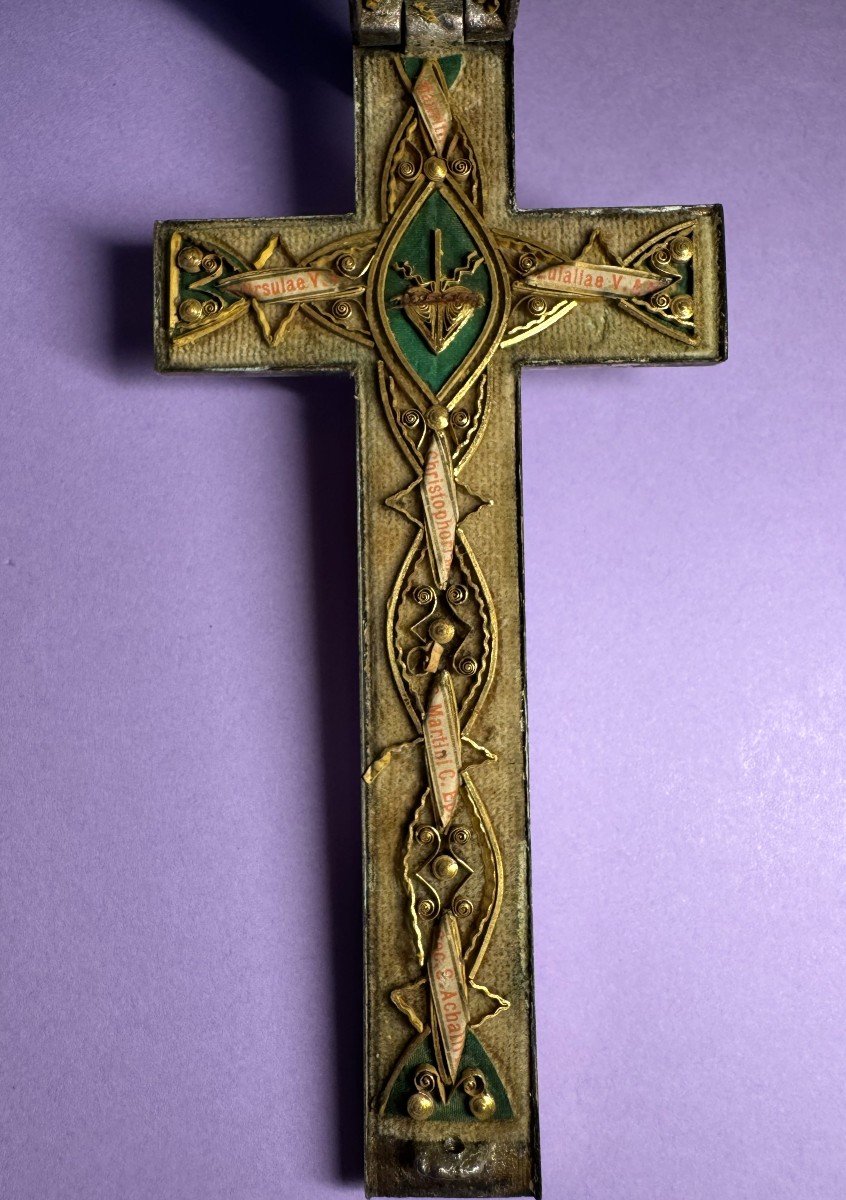 Paperolle Reliquary Cross And Its 14 Relics – 19th Century  -photo-3