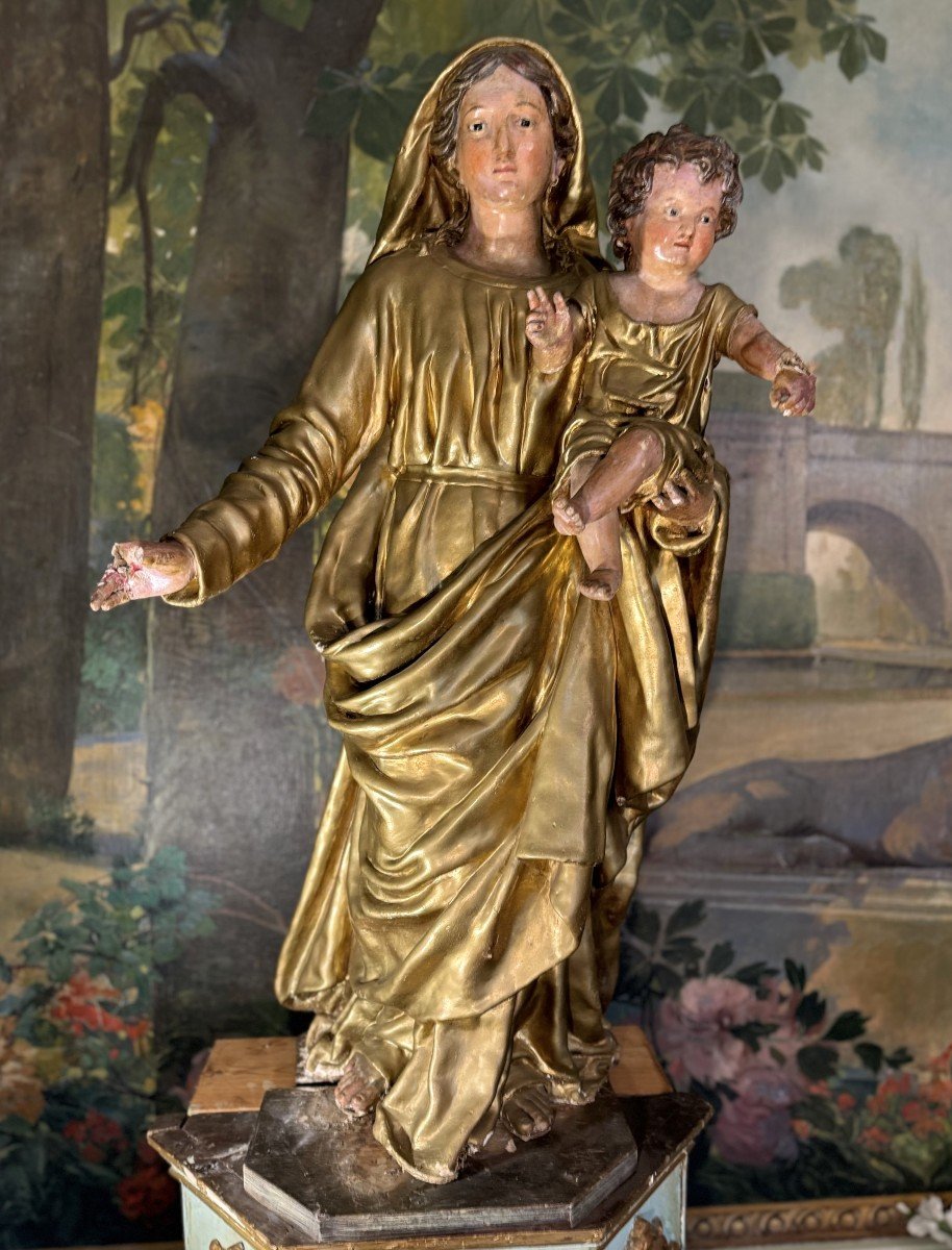 Large Virgin And Child In Cartapesta On Tabernacle – 18th/19th Century -photo-3