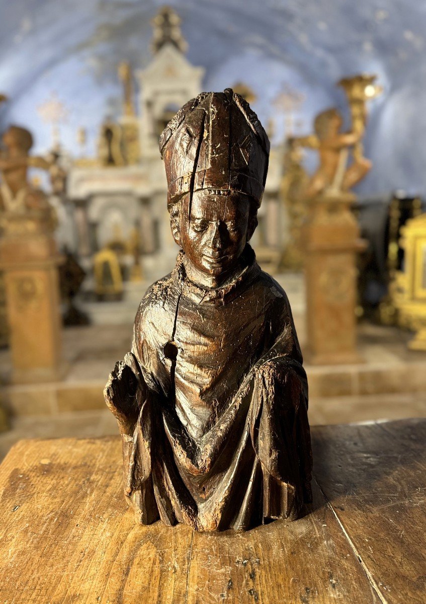 Bust Of Saint Bishop - 15th Century  -photo-2