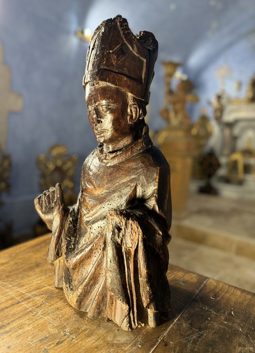 Bust Of Saint Bishop - 15th Century  -photo-4