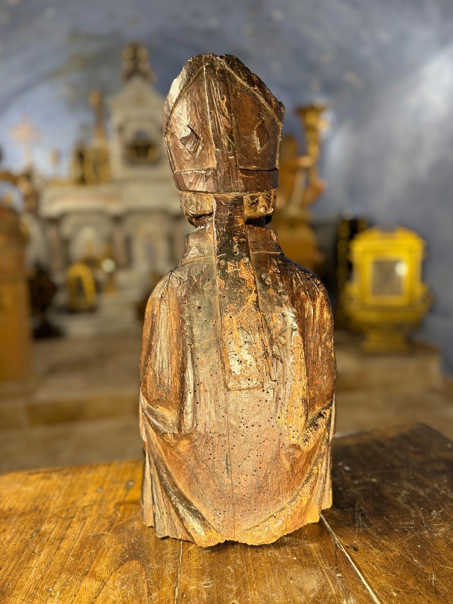 Bust Of Saint Bishop - 15th Century  -photo-2