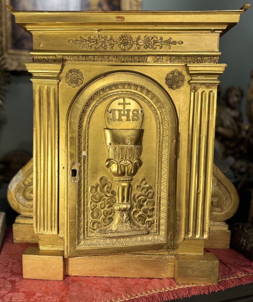 Tabernacle En Bois Et Stuc Doré - XIXe  -photo-3