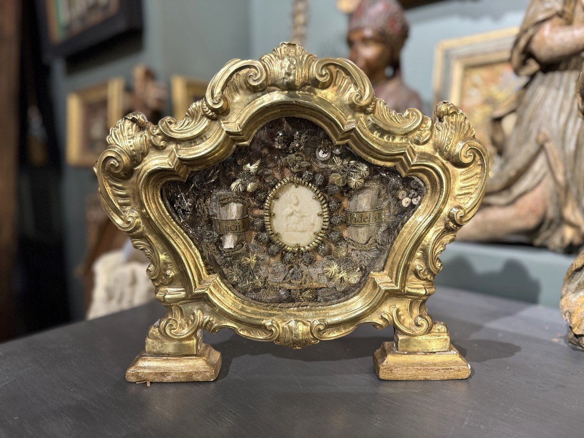 Rocaille Reliquary With Two Relics - Early 19th Century -photo-2