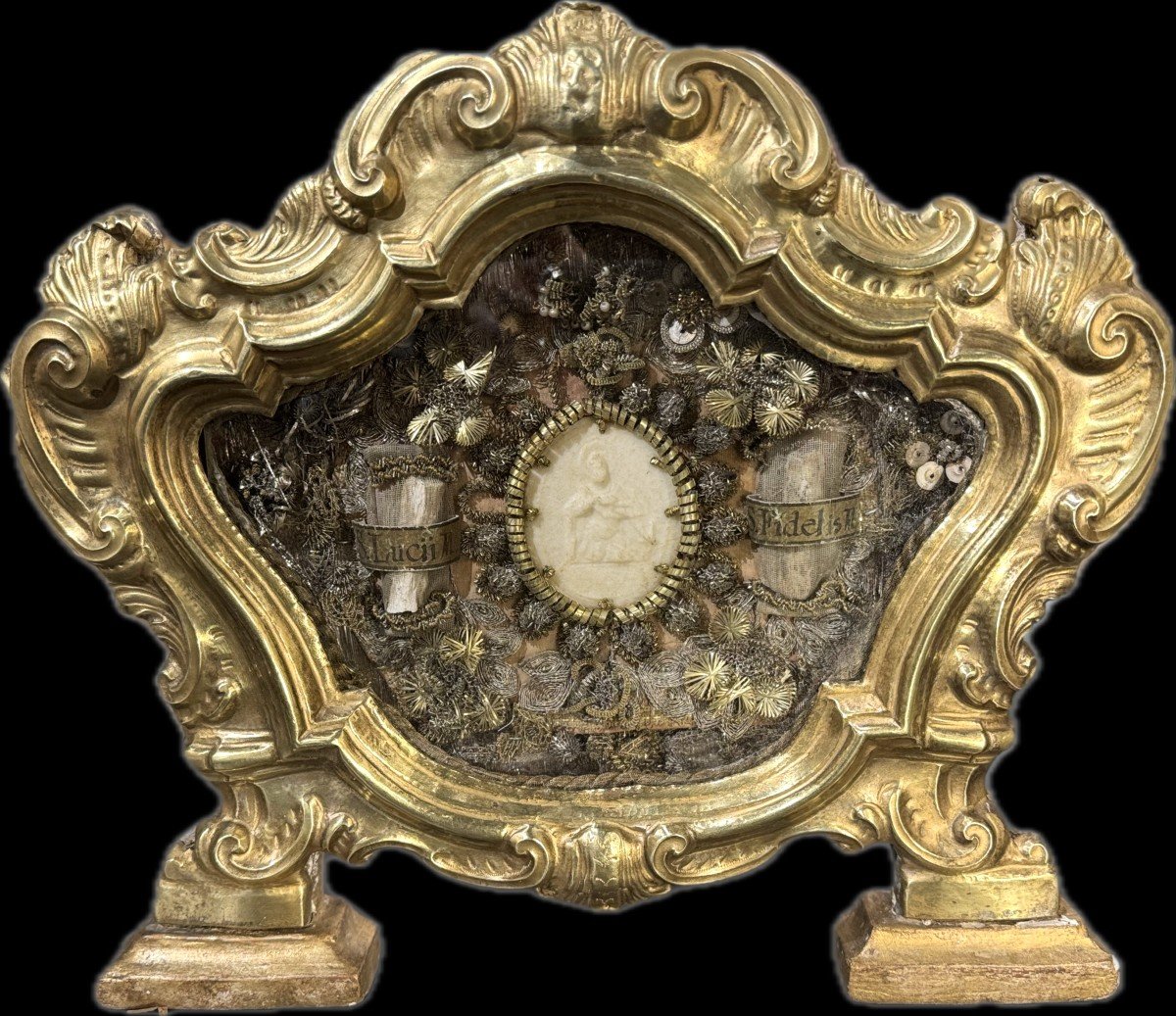 Rocaille Reliquary With Two Relics - Early 19th Century 