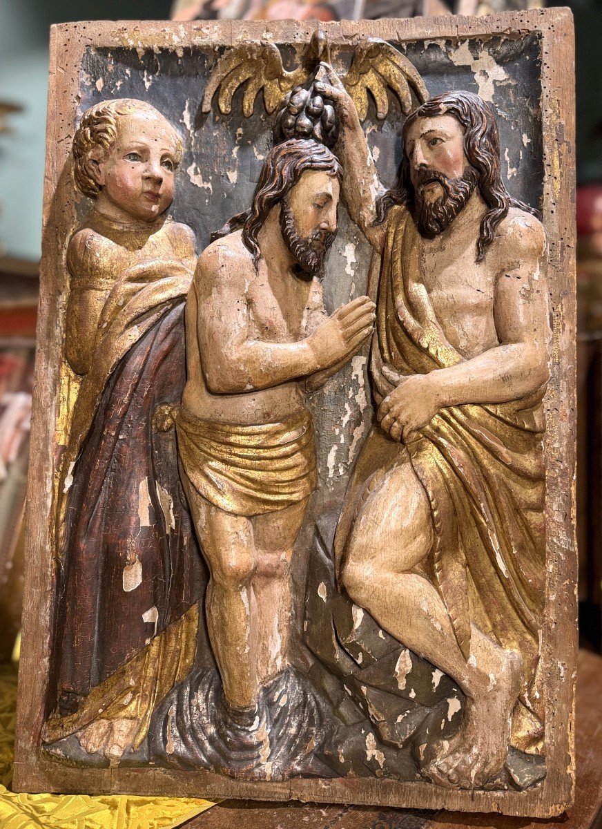 The Baptism Of Christ – Italian Wood Panel – 17th Century  -photo-2