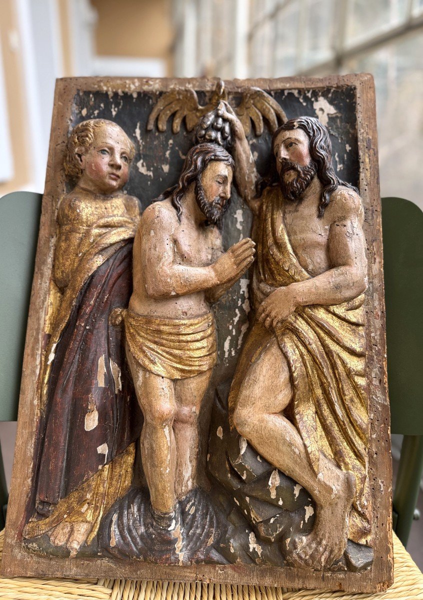 The Baptism Of Christ – Italian Wood Panel – 17th Century  -photo-1