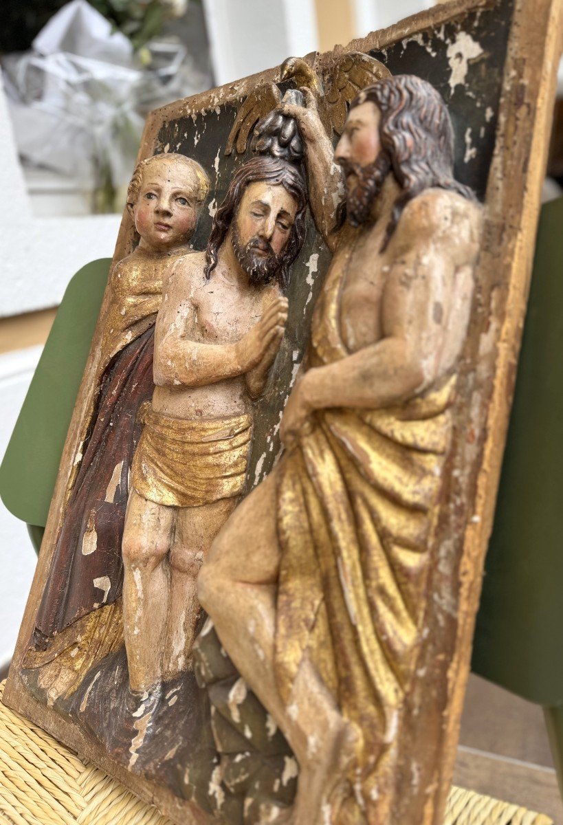 The Baptism Of Christ – Italian Wood Panel – 17th Century  -photo-2