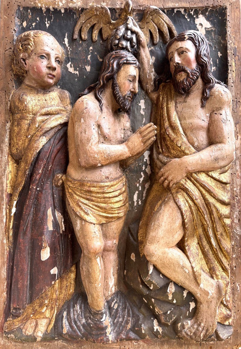 The Baptism Of Christ – Italian Wood Panel – 17th Century  