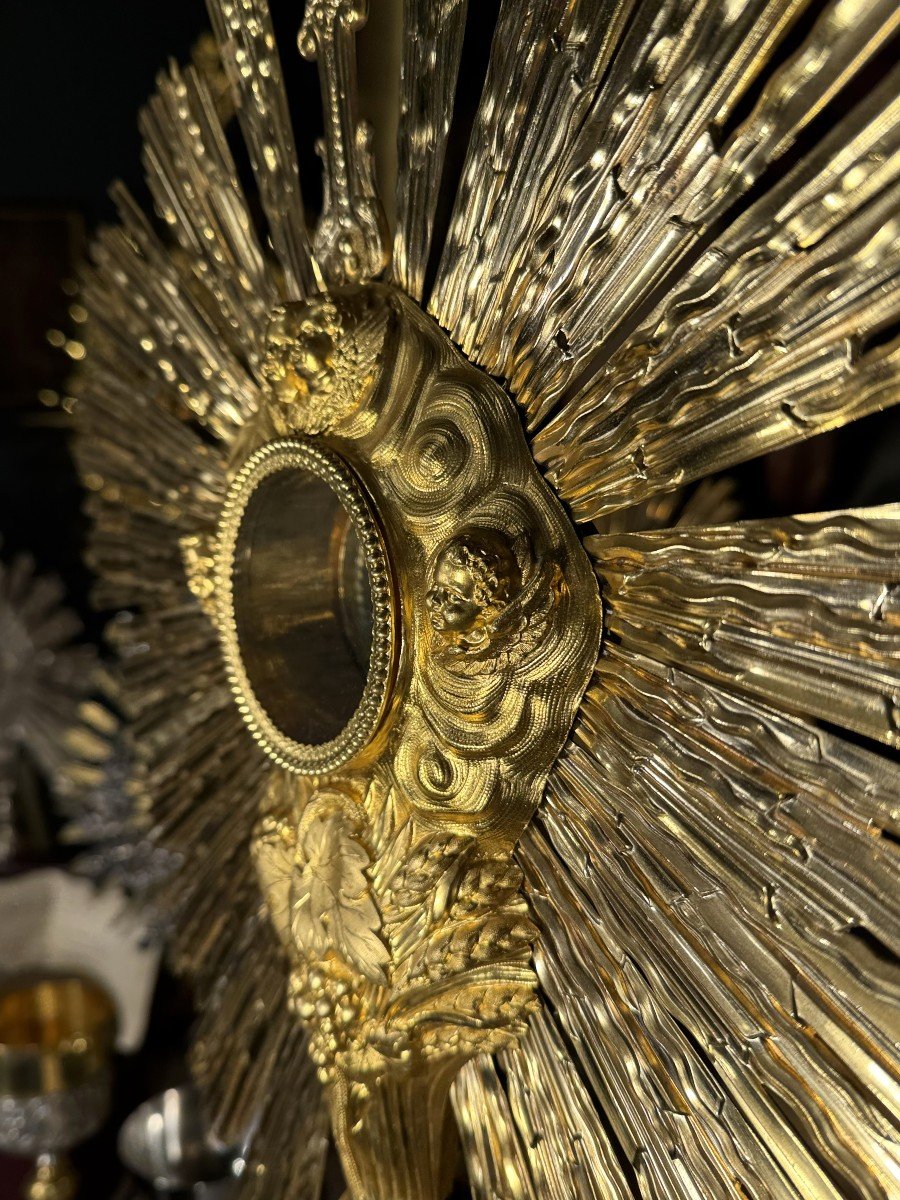 Monstrance In Gilded Brass – 19th Century -photo-2