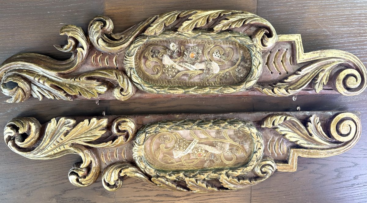 Pair Of Gilded Wooden Reliquaries - 18th Century-photo-2