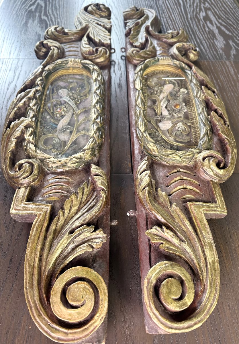 Pair Of Gilded Wooden Reliquaries - 18th Century-photo-1