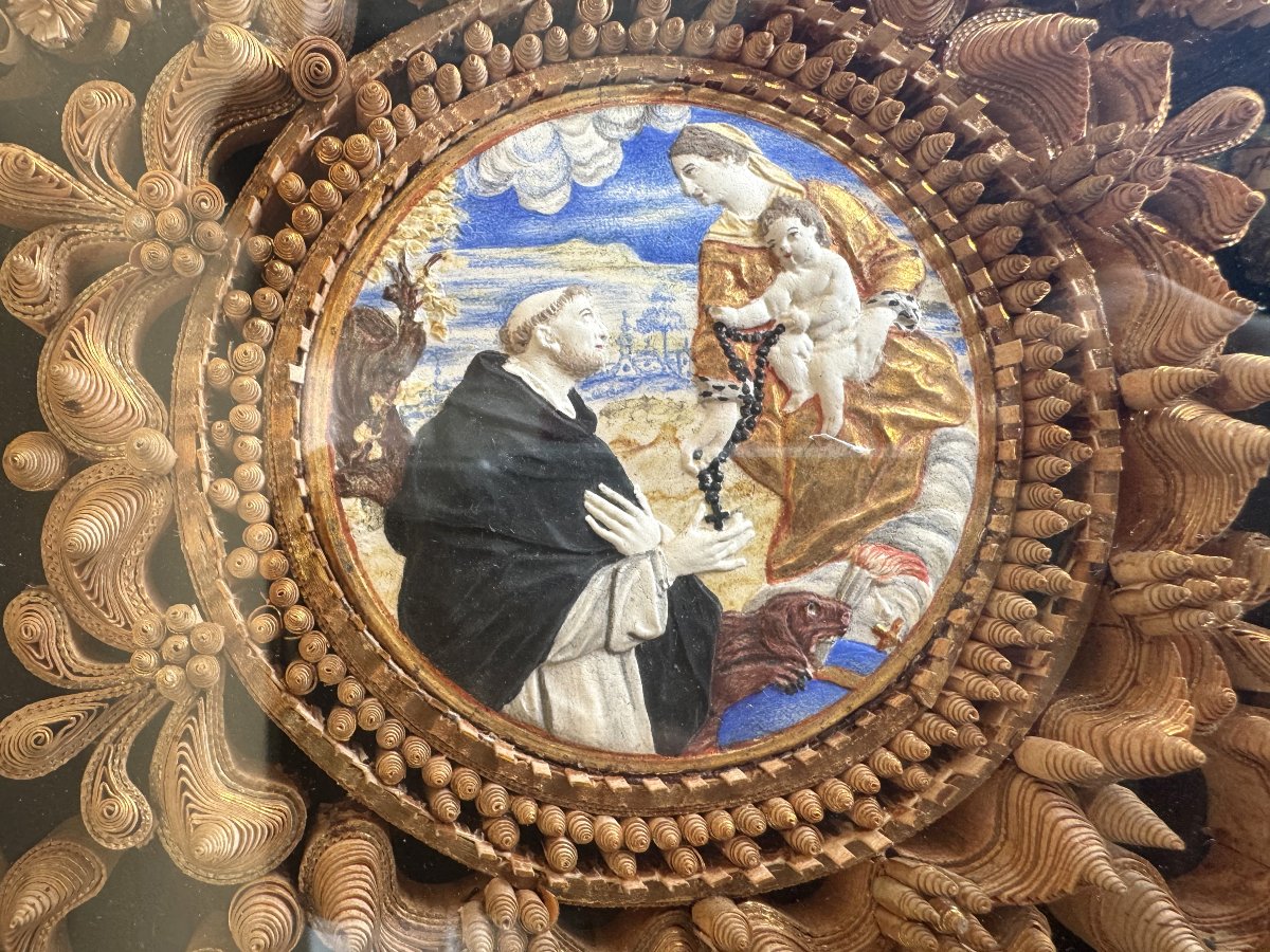 Reliquary Painting Paperolles - The Vision Of Saint Dominic - 18th Century-photo-3