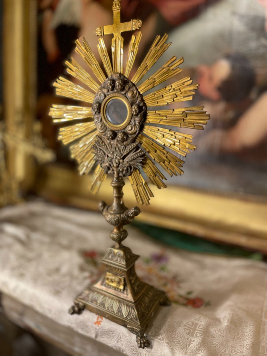 Rich Monstrance In Gilt Bronze From The Nineteenth-photo-3