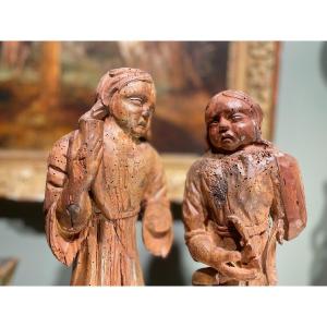 Deux Anges d'Autel En Bois- XVIe 