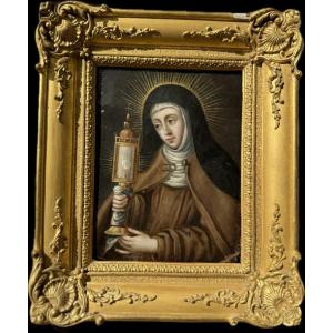 Saint Clare - Oil On Copper - 17th Century
