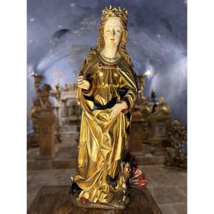 Grande sculpture de Sainte Marguerite - Circa 1500