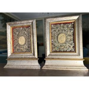 Large Pair Of Reliquaries With Fourteen Relics - Early 19th Century  