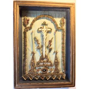 Reliquary Painting Of Christ On The Cross - 19th Century  