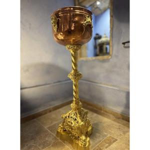 Imposing Holy Water Vase In Copper And Gilt Bronze - Circa 1900  