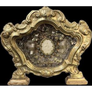 Rocaille Reliquary With Two Relics - Early 19th Century 