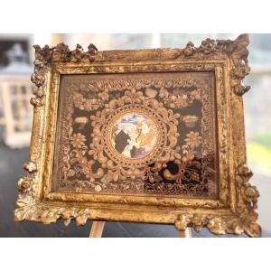 Reliquary Painting Paperolles - The Vision Of Saint Dominic - 18th Century