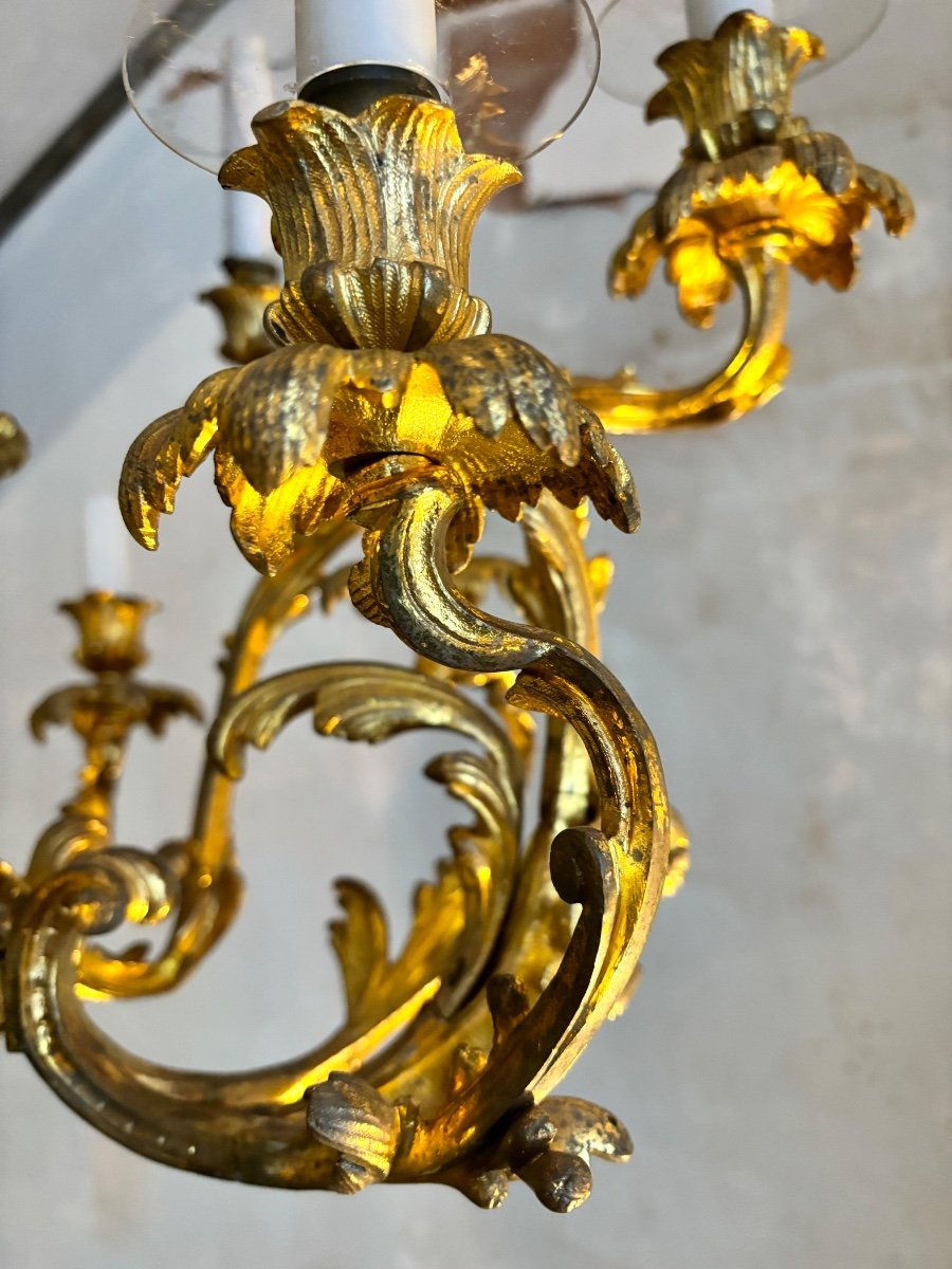 Grand Lustre En Bronze Doré  De Style Louis XV-photo-2