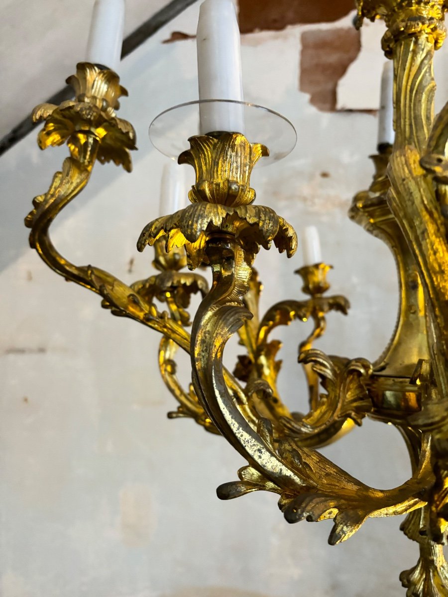 Grand Lustre En Bronze Doré  De Style Louis XV-photo-3