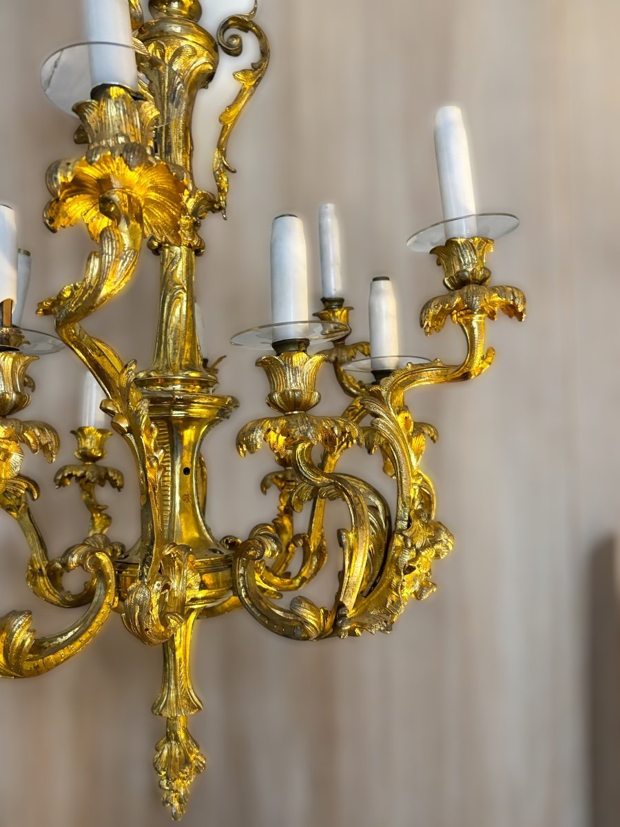 Grand Lustre En Bronze Doré  De Style Louis XV-photo-4