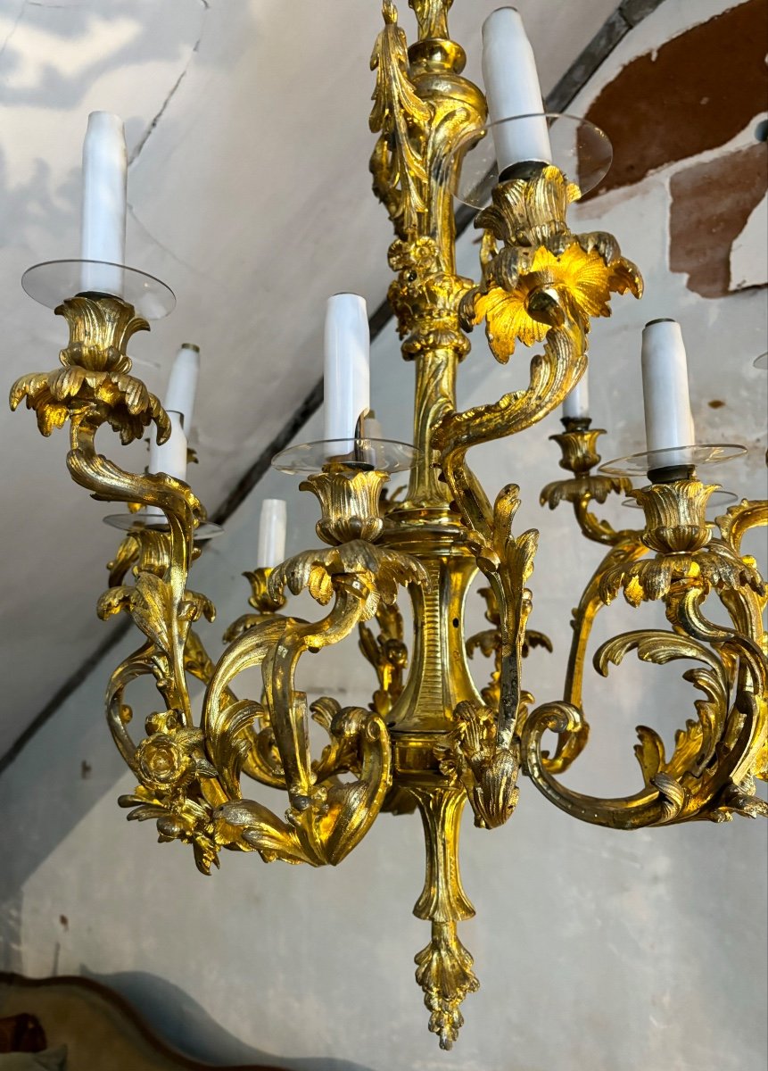 Grand Lustre En Bronze Doré  De Style Louis XV-photo-4