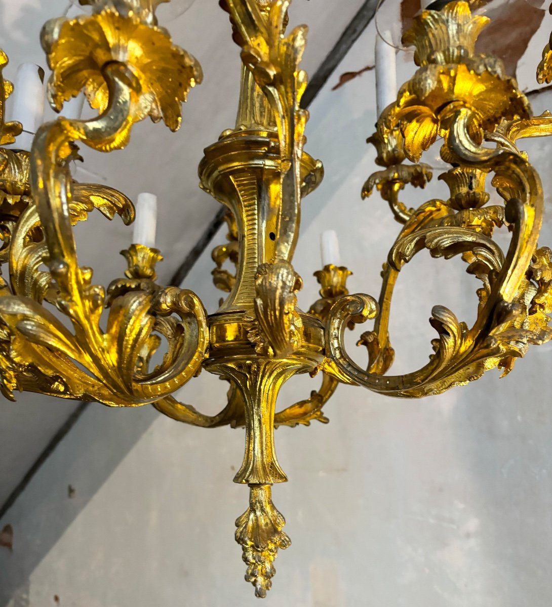 Grand Lustre En Bronze Doré  De Style Louis XV-photo-5