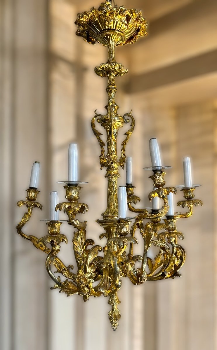 Grand Lustre En Bronze Doré  De Style Louis XV-photo-6