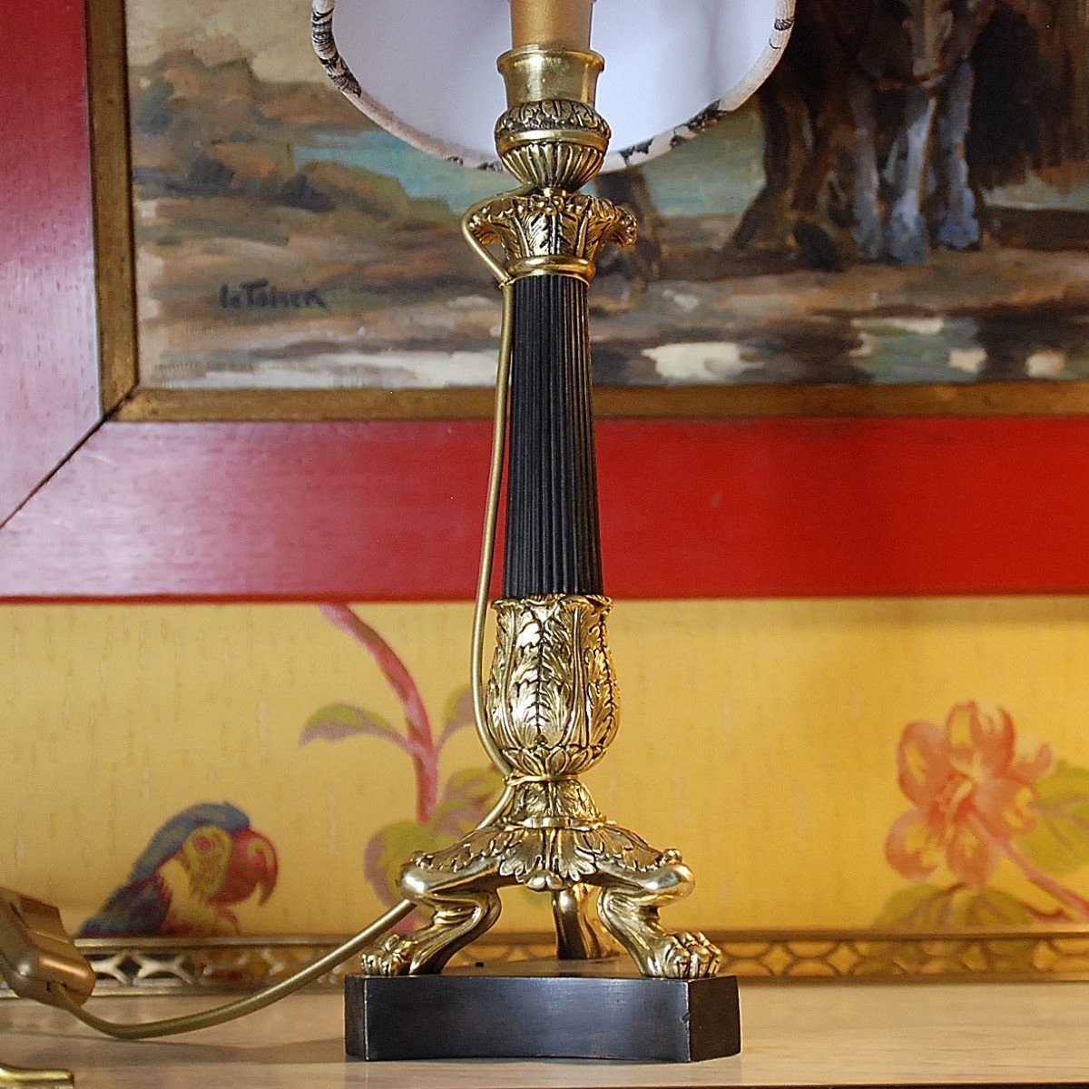 Paire  de bougeoirs montés en lampes - époque Empire.-photo-2