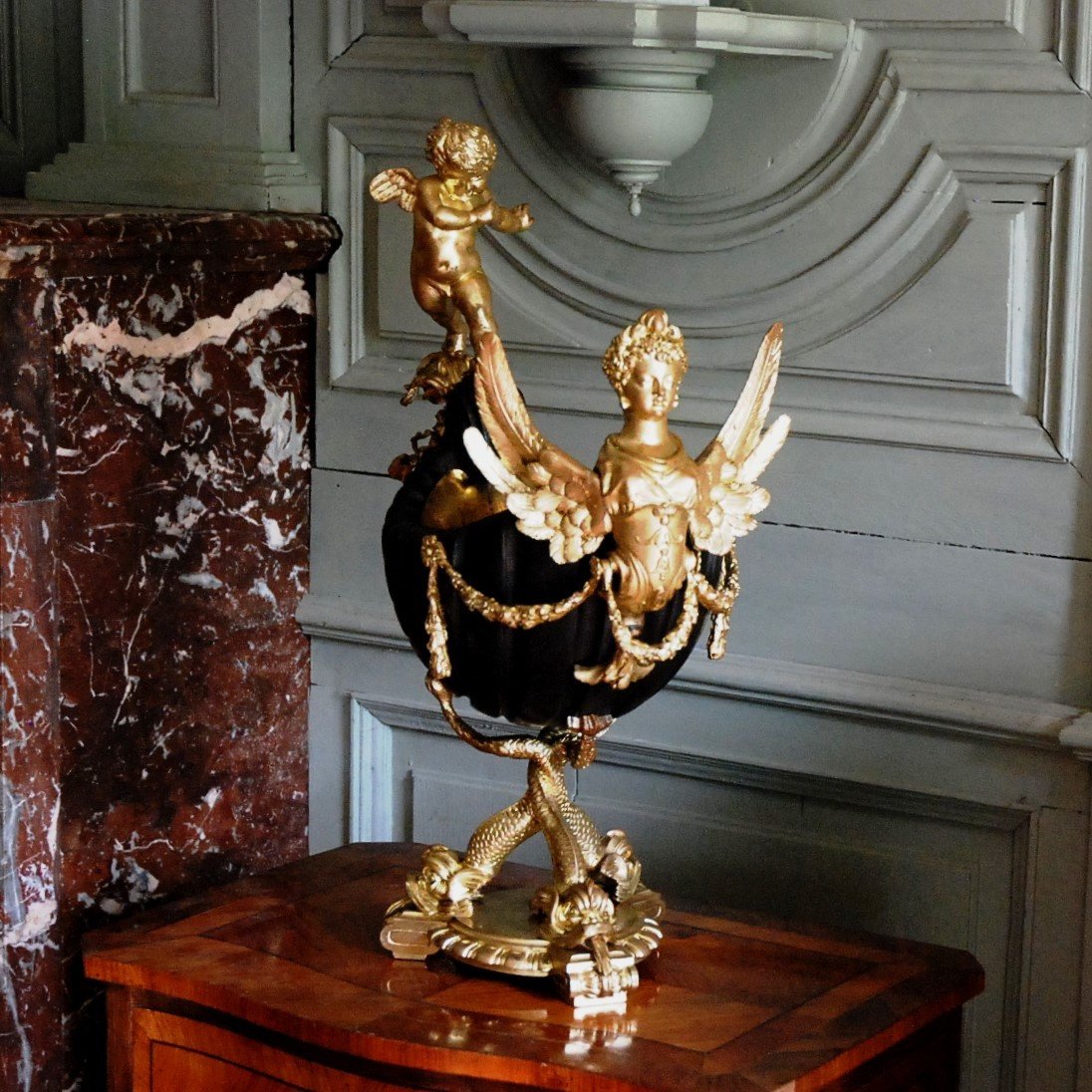 Nave Or Cut Planter, Centerpiece In Gilded & Patinated Bronze. Attributed To Gustave Doré