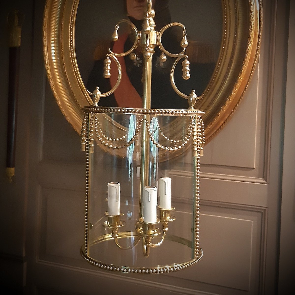 Circular Lantern In Polished Bronze And Brass, Louis XVI Style-photo-3