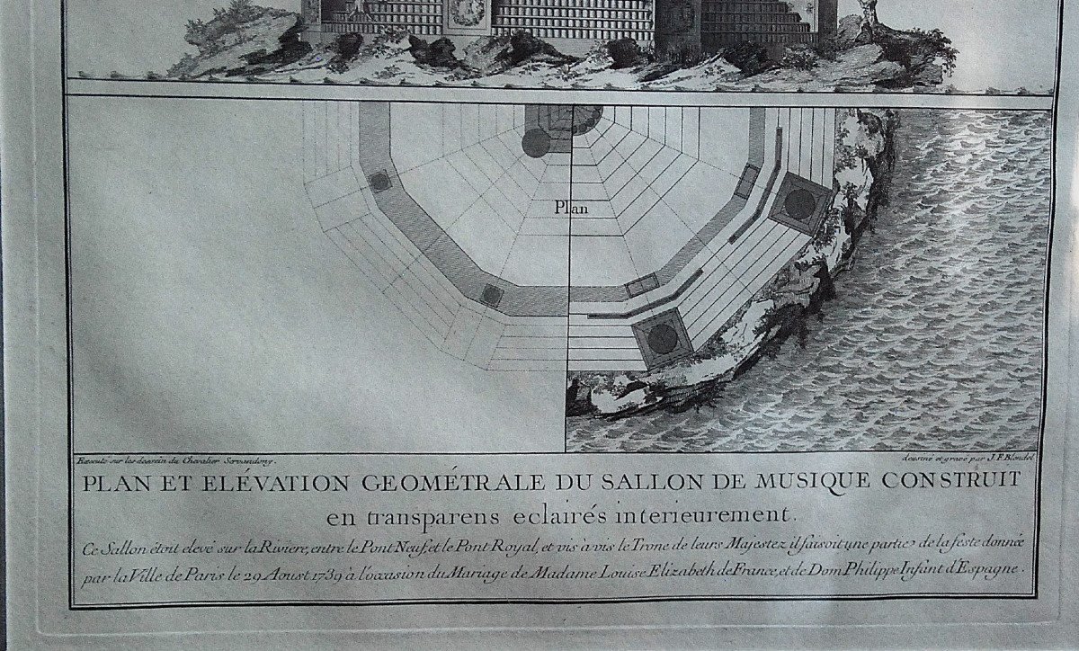 Gravure : Plan et élévation du salon de musique à Paris en 1739-photo-4