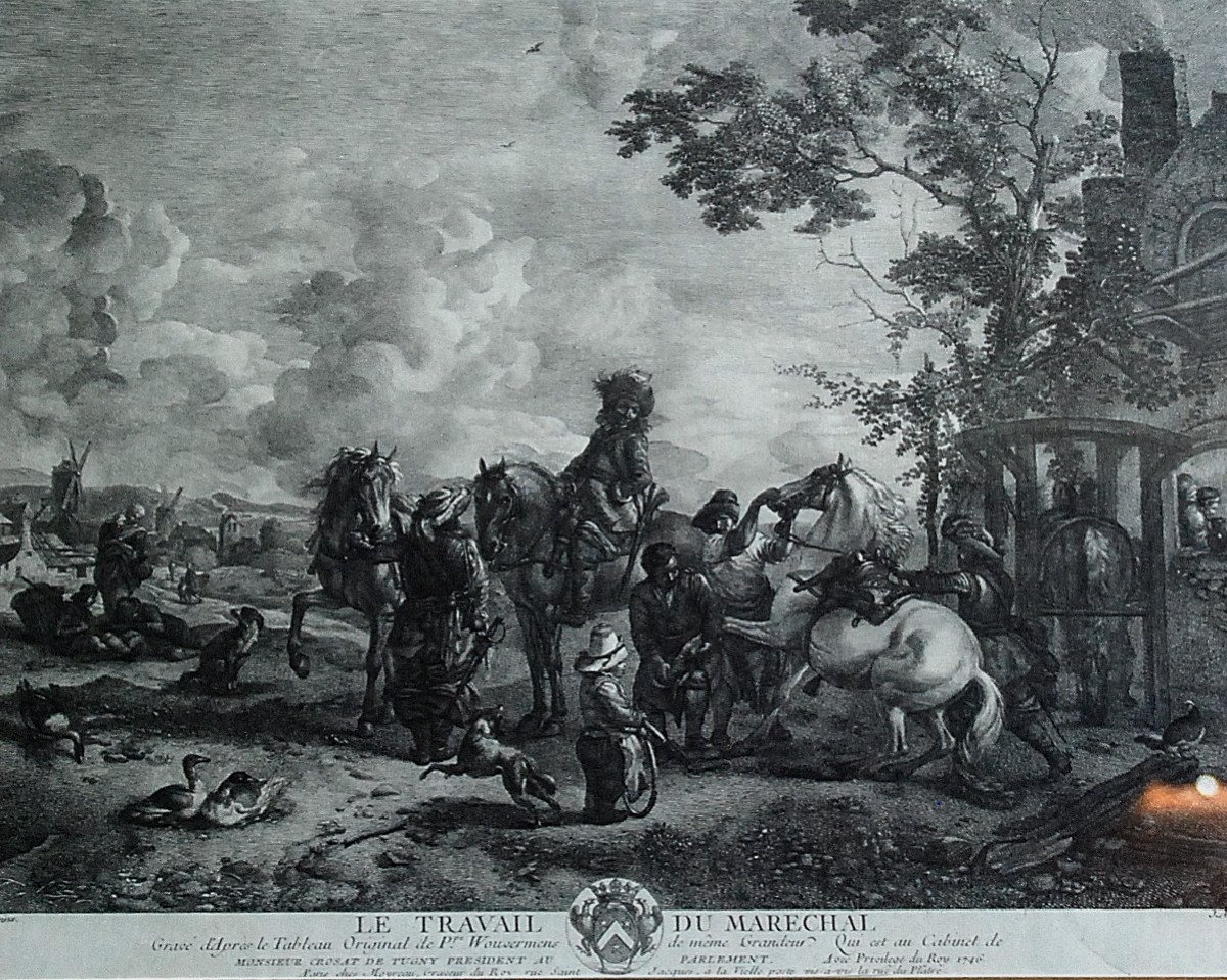 Gravure XVIIIème  : '' le Travail du Maréchal ''-photo-2