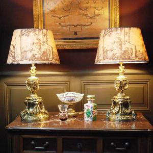 Pair Of Bronze Fireplace Fronts Mounted As Lamps